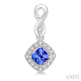 4x4 MM Cushion Shape Tanzanite and 1/5 Ctw Round Cut Diamond Earrings in 10K White Gold