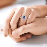 6x4 MM Emerald Shape Sapphire and 1/4 Ctw Round Cut Diamond Ring in 14K White Gold