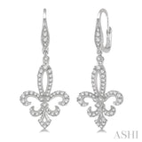 3/4 Ctw Fleur De Lis Round Cut Diamond Hanging Earrings in 14K White Gold