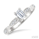1/2 Ctw Marquise Link Shank Diamond Engagement Ring With 1/3 Ct Emerald Cut Diamond Center Stone in 14K White Gold