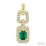 1/4 Ctw 4X3MM Octagon Shape Emerald and Round Cut Diamond Halo Precious Link Earrings in 14K Yellow Gold