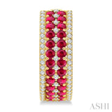 3/4 Ctw 2.00MM Round Cut Ruby and Round Cut Diamond Precious Hoop Earrings in 14K Yellow Gold