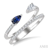 5X3 MM Sapphire, Pear and 1/2 Ctw Split Shank Round Cut Diamond Precious Fashion Ring in 14K White Gold