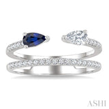 5X3 MM Sapphire, Pear and 1/2 Ctw Split Shank Round Cut Diamond Precious Fashion Ring in 14K White Gold