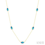1/4 Ctw 8X4MM Marquise Cut Blue Topaz and Round Cut Diamond Station Necklace in 10K Yellow Gold