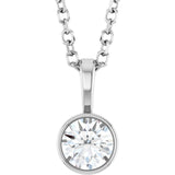 Sterling Silver 1/4 CT Natural Diamond Bezel-Set Solitaire 16-18" Necklace