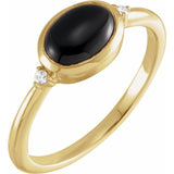 14K Yellow Gold 8x6 mm Round Natural Black Onyx & .03 CTW Natural Diamond Ring
