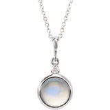 Sterling Silver 6 mm Natural Rainbow Moonstone & .03 CT Natural Diamond Cabochon 16-18" Necklace
