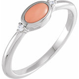 14K White Gold Natural Pink Coral & .03 CTW Natural Diamond Ring