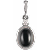 14K White Gold 9x7 mm Natural Black Onyx & .03 CT Natural Diamond Cabochon Pendant