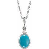 14K White Gold 12x10 mm Natural Turquoise & .03 CT Natural Diamond 16-18" Necklace