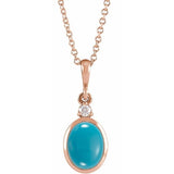 14K Rose Gold 12x10 mm Natural Turquoise & .03 CT Natural Diamond 16-18" Necklace