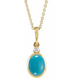 14K Yellow Gold 9x7 mm Natural Turquoise & .03 CT Natural Diamond 16-18" Necklace