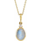 14K Yellow Gold 5x3 mm Natural Rainbow Moonstone & .03 CT Natural Diamond 16-18" Necklace