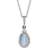 Platinum 9x7 mm Natural Rainbow Moonstone & .03 CT Natural Diamond 16-18