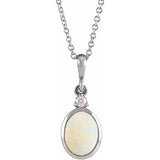 Sterling Silver 9x7 mm Natural White Opal & .03 CT Natural Diamond 16-18" Necklace