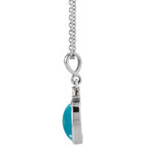 14K White Gold 9x7 mm Natural Turquoise & .03 CT Natural Diamond 16-18" Necklace
