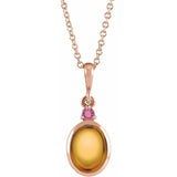 14K Rose Gold 8x6 mm Natural Citrine & Natural Pink Tourmaline 16-18