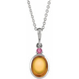 14K White Gold 5x3 mm Natural Citrine & Natural Pink Tourmaline 16-18