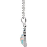 14K White Gold 5x3 mm Lab-Grown White Opal & Natural London Blue Topaz 16-18" Necklace