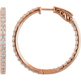 14K Rose Gold 3 CTW Lab-Grown Diamond Inside-Outside 34.5 mm Hinged Hoop Earrings