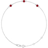 14K White Gold Natural Ruby Bezel-Set 3-Stone 6 1/2-7 1/2" Bracelet
