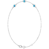 14K White Gold Natural Blue Zircon Bezel-Set 3-Stone 6 1/2-7 1/2" Bracelet