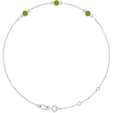 14K White Gold Natural Peridot Bezel-Set 3-Stone 6 1/2-7 1/2" Bracelet
