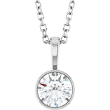 14K White Gold 1/2 CT Natural Diamond Bezel-Set Solitaire 16-18