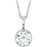 14K White Gold 9/10 CT Natural Diamond Bezel-Set Solitaire 16-18" Necklace