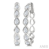 1 Ctw Bezel Set Pear Cut Diamond Fashion Hoop Earring in 14K White Gold