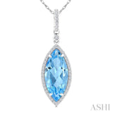 16X7 MM Marquise Shape Blue Topaz and 1/5 Ctw Round Cut Diamond Semi-Precious Pendant With Chain in 10K White Gold