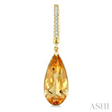 14X6 MM Pear Shape Citrine and 1/10 Ctw Round Cut Diamond Semi-Precious Earrings in 14K Yellow Gold