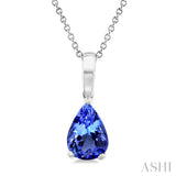 7X5MM Pear Cut Tanzanite Precious Solitaire Pendant With Chain in 14K White Gold