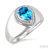8X5MM Pear Cut Blue Topaz and 1/20 Ctw Round Cut Diamond Semi-Precious Bold Ring in Sterling Silver