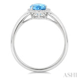 16X6 MM Oval Shape Blue Topaz and 1/6 Ctw Round Cut Diamond Semi-Precious Ring in 10K White Gold