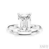 1/4 Ctw Emerald Shape Baguette and Round Cut Diamond Semi-Mount Engagement Ring in 14K White Gold