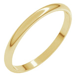 10K Yellow Gold 2 mm Lightweight Half Round Band Size 2