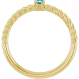 14K Yellow Gold 3 mm Natural Blue Zircon Solitaire Rope Ring
