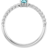 14K White Gold 4 mm Natural Blue Zircon Solitaire Rope Ring