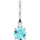 14K White Gold Natural Blue Zircon & .015 CT Natural Diamond Charm/Pendant