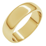 14K Yellow Gold 6 mm Half Round Band Size 8