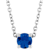 14K White Gold 4 mm Lab-Grown Blue Sapphire 16-18" Necklace
