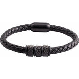 Black PVD Stainless Steel 6 mm Braided Leather 8" Bracelet