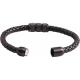 Black PVD Stainless Steel 6 mm Braided Leather 8" Bracelet