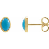 14K Yellow Gold Natural Turquoise Cabochon Earrings