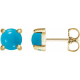 14K Yellow Gold 5 mm Natural Turquoise Cabochon Earrings