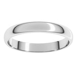 Platinum 3 mm Lightweight Half Round Band Size 6