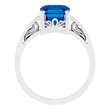 14K White Gold Lab-Grown Blue Sapphire Scroll Setting® Ring