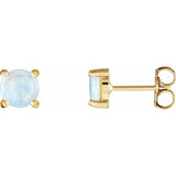 14K Yellow Gold 6 mm Natural White Opal Cabochon Earrings